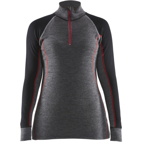 7299 Naisten pitkähihainen vetoketjullinen aluspaita XWarm, 100% merinovilla